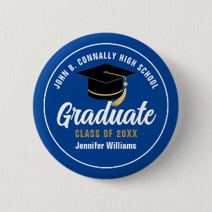 Badge Rond 5 Cm Balise Bleu blanc Graduate Custom Graduate Nom