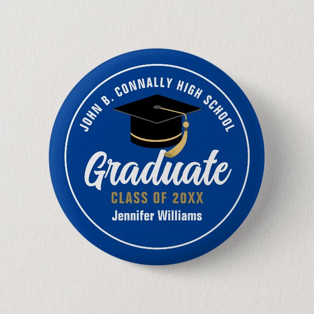 Badge Rond 5 Cm Balise Bleu blanc Graduate Custom Graduate Nom (Devant)