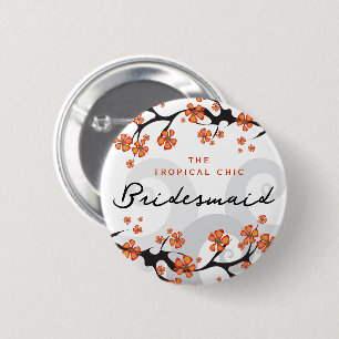 Badge Rond 5 Cm Balise de nom du Mariage BRIDESMAID Tropical Flowe
