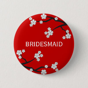 Badge Rond 5 Cm Balise de nom du Mariage BRIDESMAID White Cherry B