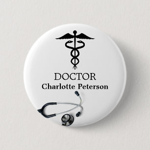 Badge Rond 5 Cm Balise de nom du médecin Stethoscope Caduceus