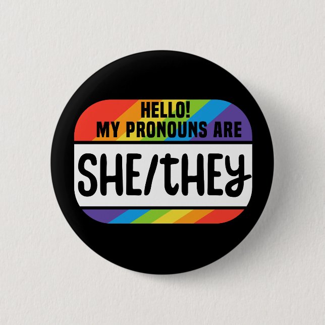 Badge Rond 5 Cm Balise de nom LGBT Pronononounes non binaires Elle (Devant)