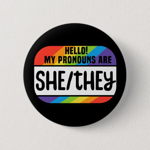 Badge Rond 5 Cm Balise de nom LGBT Pronononounes non binaires Elle