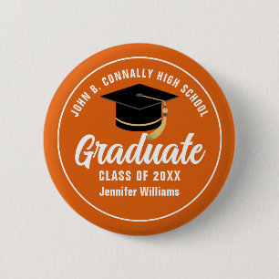 Badge Rond 5 Cm Balise de nom personnalisé Orange White High Schoo