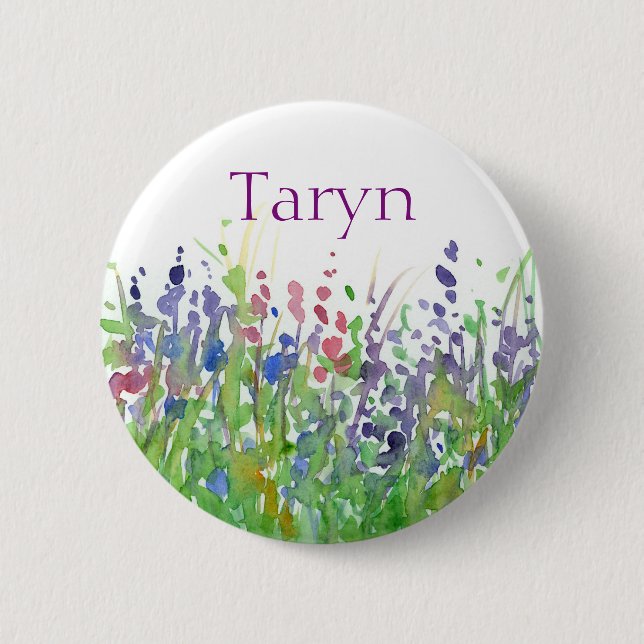 Badge Rond 5 Cm Balise de nom personnalisé Pink Purple Fleur sauva (Devant)