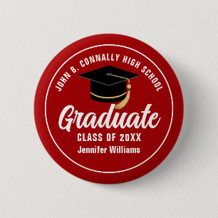 Badge Rond 5 Cm Balise de nom personnalisé rouge blanc du secondai