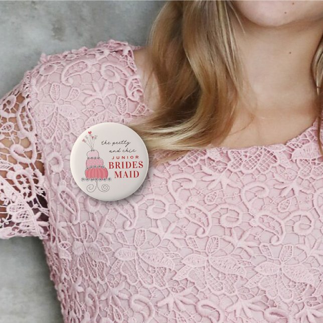 Badge Rond 5 Cm Balise JUNIOR BRIDESMAID Sweet Rose Mariage Nom du (The Pretty And Chic JUNIOR BRIDESMAID Sweet Pink Wedding Cake Name Tag Pinback Button @ fat_fa_tin)