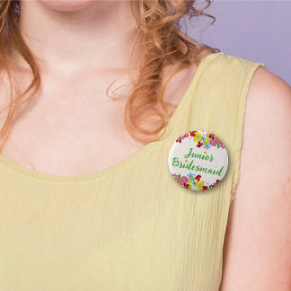Badge Rond 5 Cm Balise Mariage JUNIOR BRIDESMAID Spring Flowers