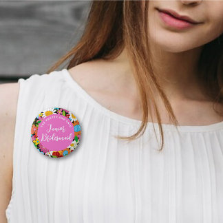 Badge Rond 5 Cm Balise Mariage JUNIOR BRIDESMAID Spring Flowers