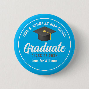 Badge Rond 5 Cm Balise Nom de la graduation personnalisée Sky Blue