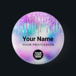 Badge Rond 5 Cm Balise Nom du logo de l'employé sur les Parties sc<br><div class="desc">Personnalisez facilement ce mignon Holographic Parties scintillant Drips Pastel Unicorn Employé bouton avec nom, profession et logo de l'entreprise. Un design d'affaires coloré et mignon dans les couleurs pastel arc-en-ciel irisé bébé entièrement personnalisable dans les tailles avant et arrière, sans-serif polices de base et moderne et un look professionnel et...</div>