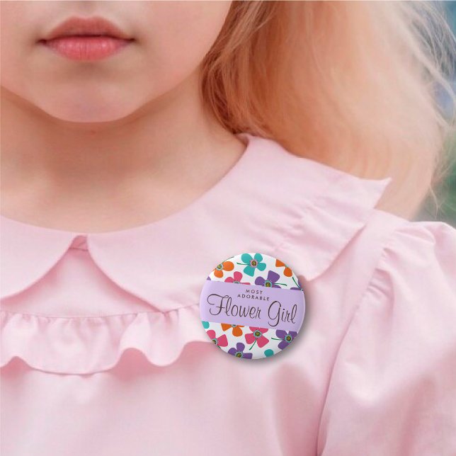 Badge Rond 5 Cm Balise Nom du Mariage de la pop (Most Adorable FLOWER GIRL Cute Fun Daisies Pop Wedding Rehearsal Name Tag Pin Button @ fat_fa_tin)