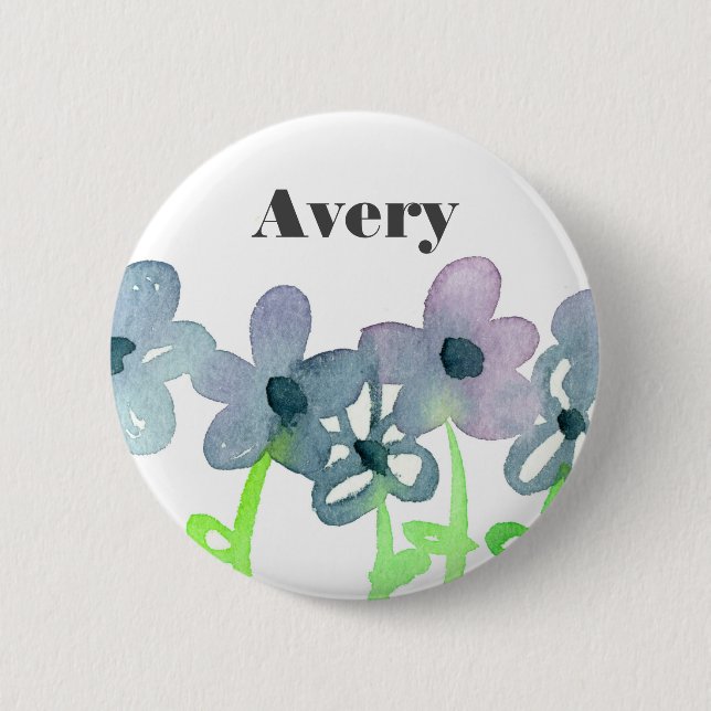 Badge Rond 5 Cm Balise Nom personnalisé Fleurs grises (Devant)