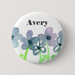 Badge Rond 5 Cm Balise Nom personnalisé Fleurs grises