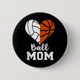 Badge Rond 5 Cm Ball Maman Coeur Amusant Volleyball Basketball Mam