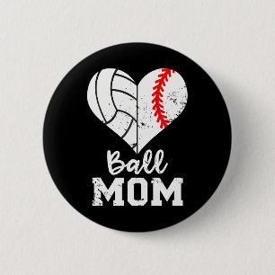 Badge Rond 5 Cm Ball Maman Coeur Funny Baseball Volleyball Maman