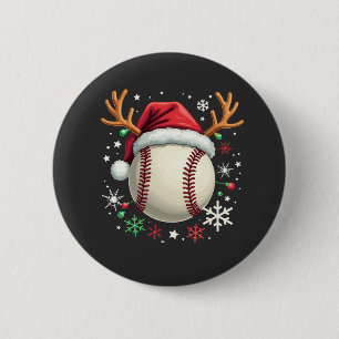 Badge Rond 5 Cm Balle de baseball avec cornes de renne et Noël