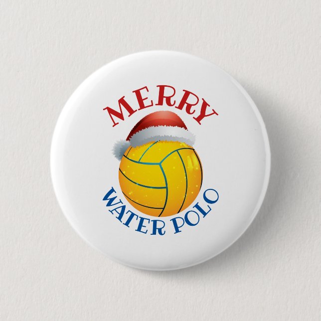 Badge Rond 5 Cm Balle de Noël Water Polo avec Santa Hat (Devant)