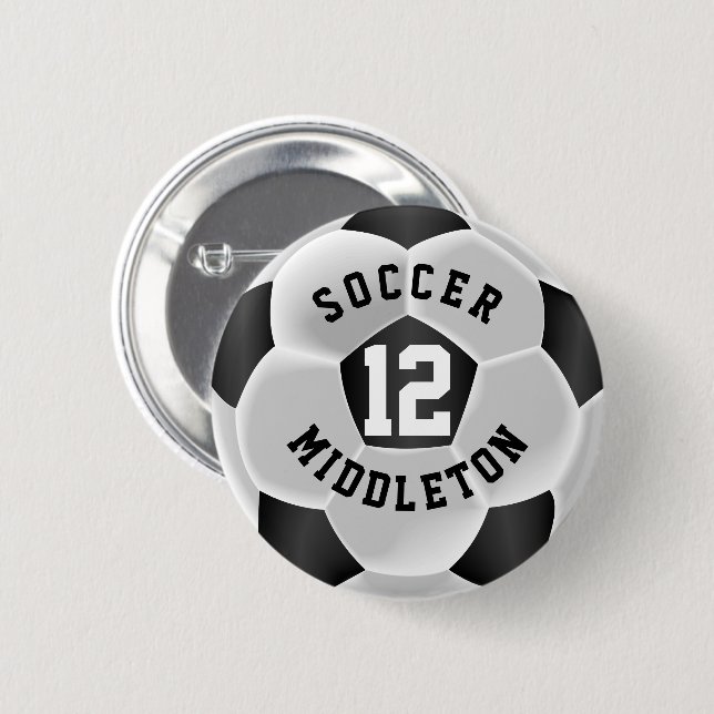 Badge Rond 5 Cm Balle de sport de football noir et blanc (Devant & derrière)
