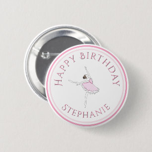Badge Rond 5 Cm Ballerina rose Bonne Fille d'Anniversaire