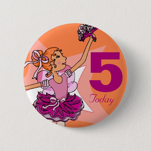 Badge Rond 5 Cm Ballerina rose et orange fille bouton d'anniversai (Devant)