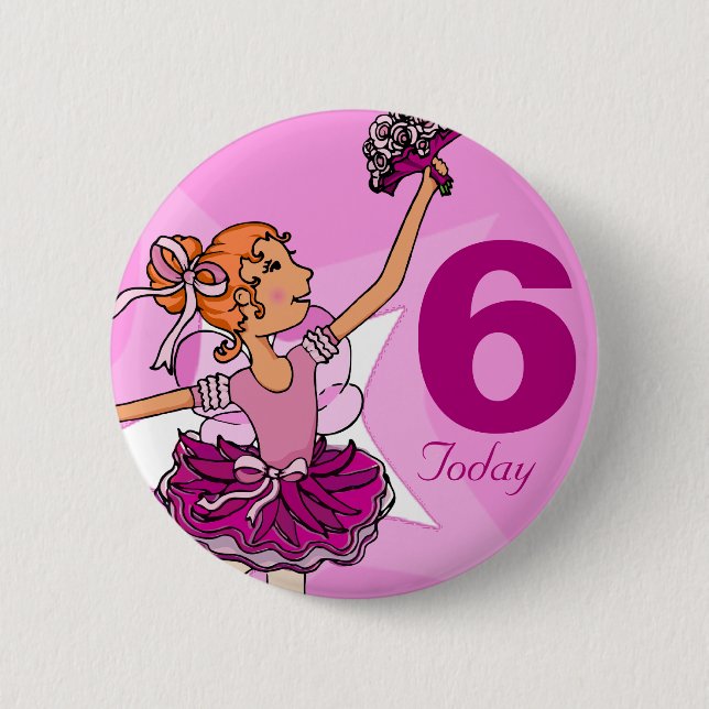 Badge Rond 5 Cm Ballerina violet rose gingembre fille bouton d'ann (Devant)