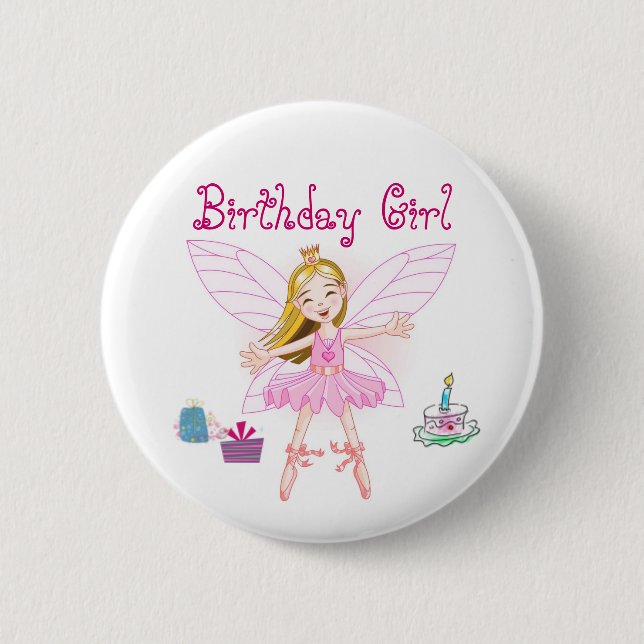 Badge Rond 5 Cm Ballerine de fée de fille d'anniversaire (Devant)