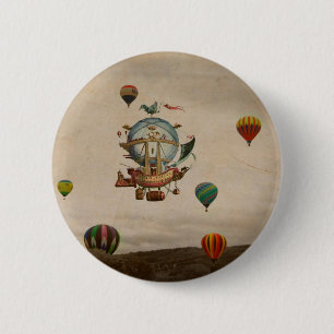 Badge Rond 5 Cm Ballon à air chaud, voyage de Minerve 1803 de La