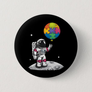 Badge Rond 5 Cm Ballon d'astronaute autiste Espace Sensibilisation