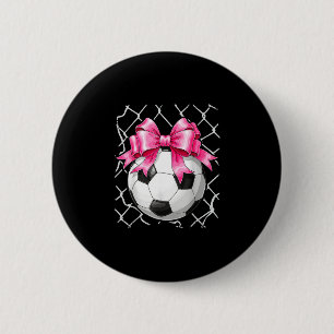 Badge Rond 5 Cm Ballon de football rose nœud coquette ruban délica
