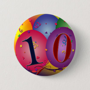 Badge Rond 5 Cm ballons 10 an d'anniversaire !