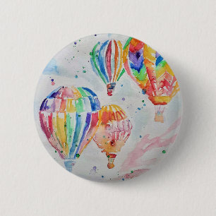 Badge Rond 5 Cm Ballons à air chaud coloré aquarelle peinture