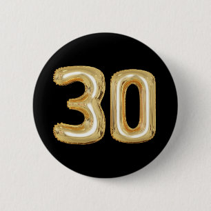 Badge Rond 5 Cm Ballons à feuilles d'or à 30 ans