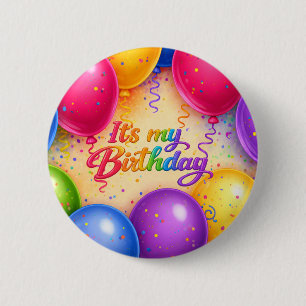 Badge Rond 5 Cm Ballons colorés et lumineux C'est mon anniversaire