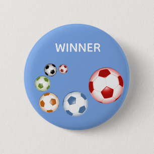 Badge Rond 5 Cm Ballons de football gagnant sur Sky Blue