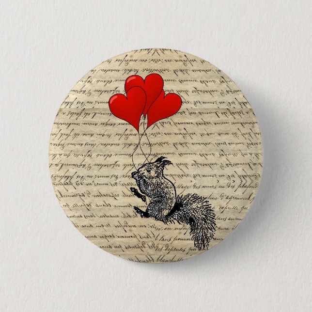 Badge Rond 5 Cm Ballons d'écureuil et de coeur (Devant)