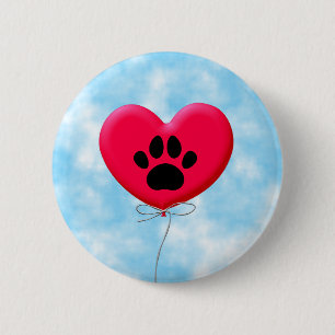 Badge Rond 5 Cm Ballons En Forme De Coeur Avec Empreinte de patte