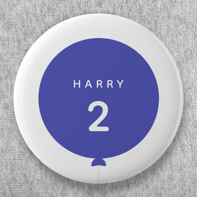 Badge Rond 5 Cm Balloon moderne | Bleu Anniversaire Nom de la fête (Créateur téléchargé)