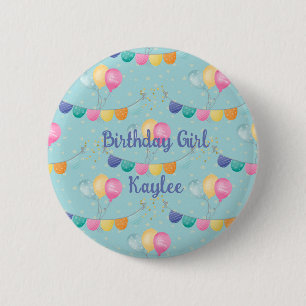 Badge Rond 5 Cm Balloons et Pois pour filles d'anniversaire