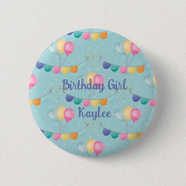 Badge Rond 5 Cm Balloons et Pois pour filles d'anniversaire (Devant)
