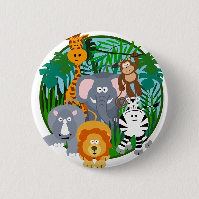 Badge Rond 5 Cm Bande dessinée d'animaux de safari (Devant)