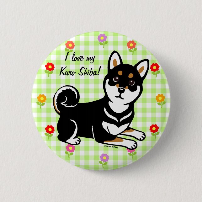 Badge Rond 5 Cm Bande dessinée de chien de Kuro Shiba Inu (Devant)