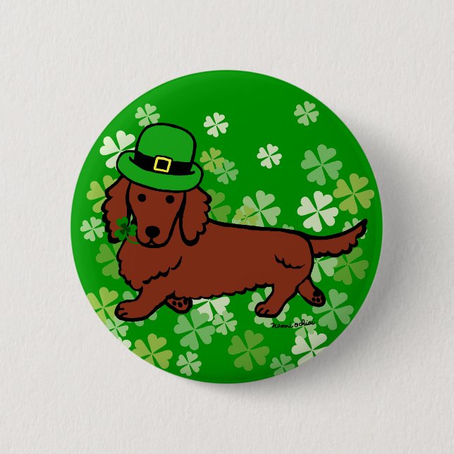 Badge Rond 5 Cm Bande dessinée de teckel de jour de St Patrick (Devant)