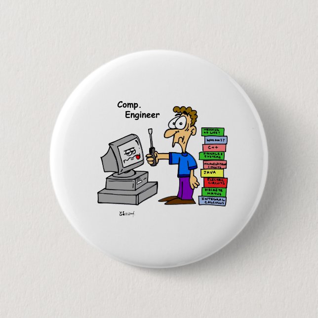 Badge Rond 5 Cm Bande dessinée d'ingénieur informaticien (Devant)
