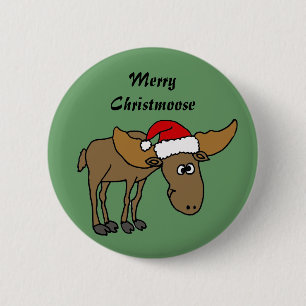 Badge Rond 5 Cm Bande dessinée drôle d'orignaux de Noël