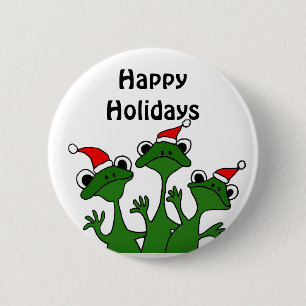 Badge Rond 5 Cm Bande dessinée heureuse de Noël de grenouilles