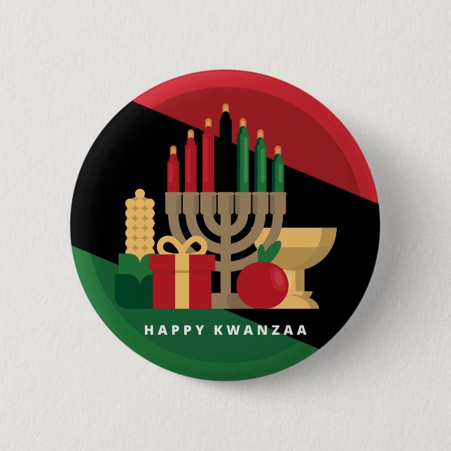 Badge Rond 5 Cm bande diagonale Happy Kwanzaa (Devant)