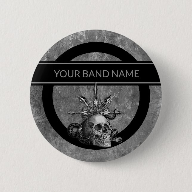 Badge Rond 5 Cm Bande Merch Nom personnalisé Skull Rock Roll Metal (Devant)