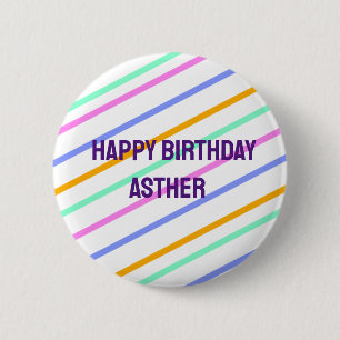 Badge Rond 5 Cm Bandes colorées joyeux anniversaire ajouter nom ch
