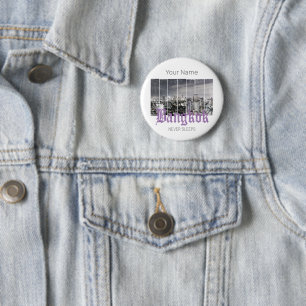 Badge Rond 5 Cm Bangkok Skyline Vintage BKK Retro Thaïlande Design